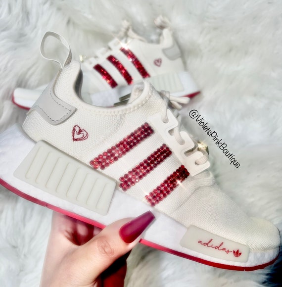 Women's Custom Red Heart Adidas Originals NMD Sneakers