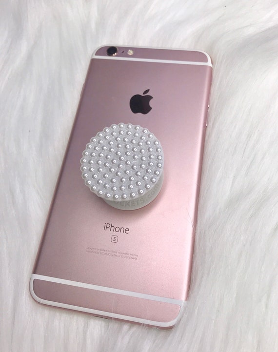 White Pearls Pop Socket Cell Phone Grip - Bling Cell Phone Stand Custom Handmade Phone Accessories