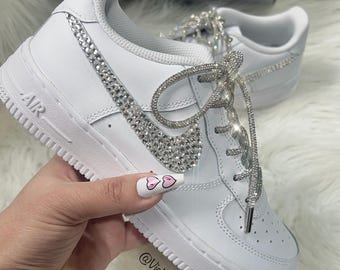 Swarovski Nike Air Force With Crystals Laces Women&#39;s Bling Custom Authentic Sneakers Bridal Shoes