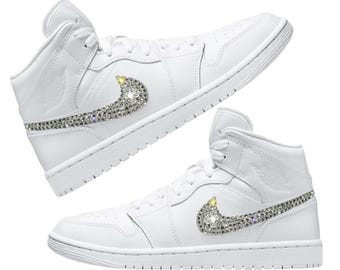 Custom Jordan 1 Mid Bling Swarovski Crystal Women Sneakers