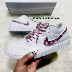 Bling Nike Custom Jordan 1 With Pink Swarovski And Pink Crystal Laces Crystal Women’s Sneakers