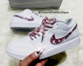 Custom Jordan 1 Sneakers: Pink Swarovski Crystal Bling