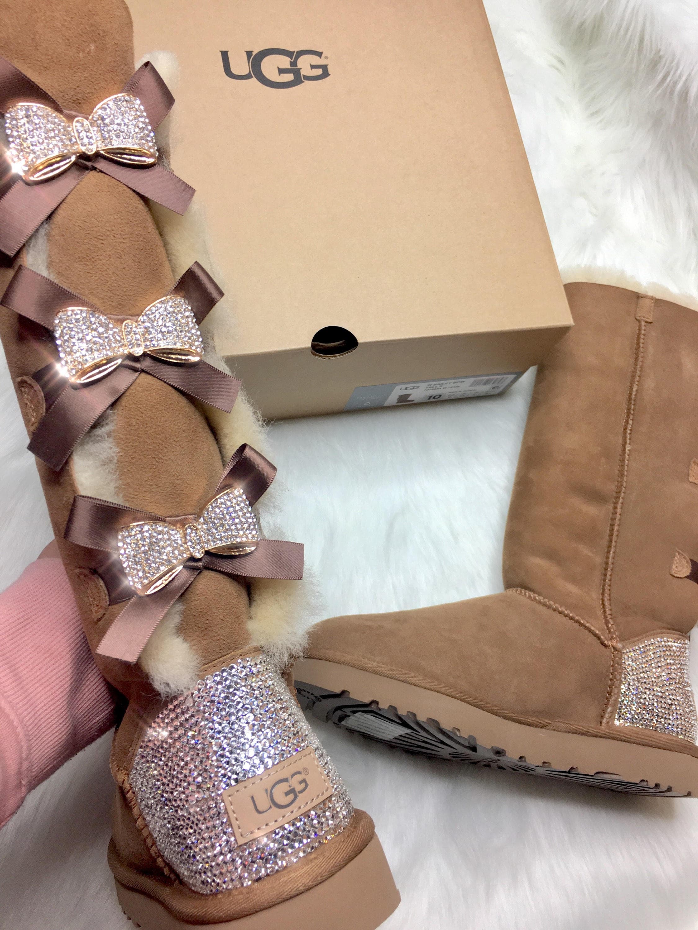 Bling Ugg Boots Swarovski Crystals Custom Bling Women's Bailey Bow Tall II Ugg  Boots- Gift ideas