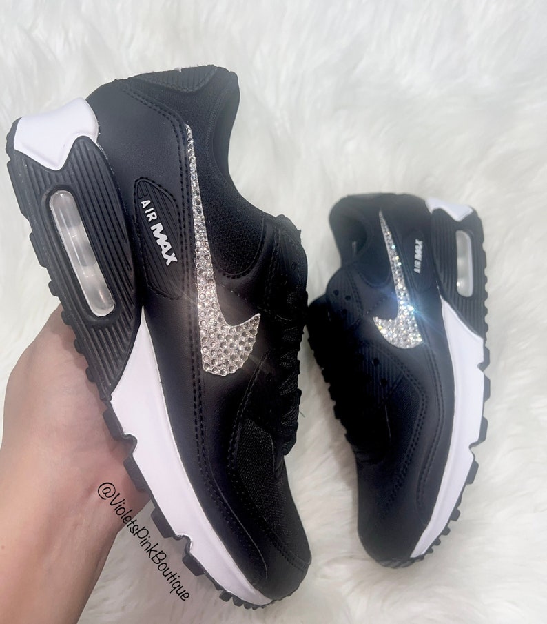 キラキラ輝くスワロフスキークリスタルが輝くウィメンズ エアマックス 90 キラキラ輝くナイキ ブラックスニーカー 画像 2