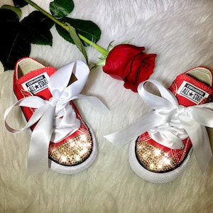 Baby Swarovski Red Bling Converse Kids Custom Bedazzled Red Converse Low Top Shoes