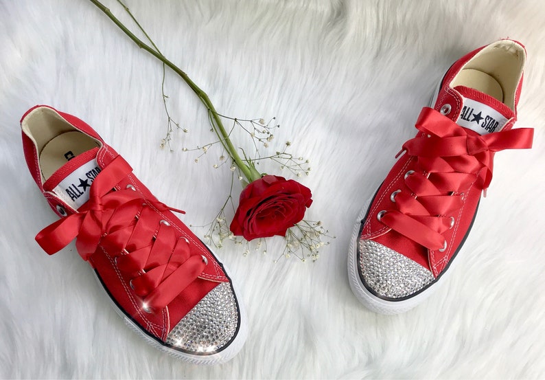 Swarovski CONVERSE Bling Women's Red Chucks Sneakers With | Etsy