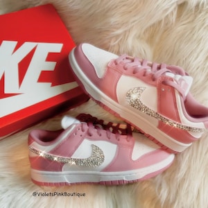 Pink Nike Dunks Swarovski Crystal Shoes Bling Sneakers Rhinestone Custom Pink Nike Dunk Women’s Shoes
