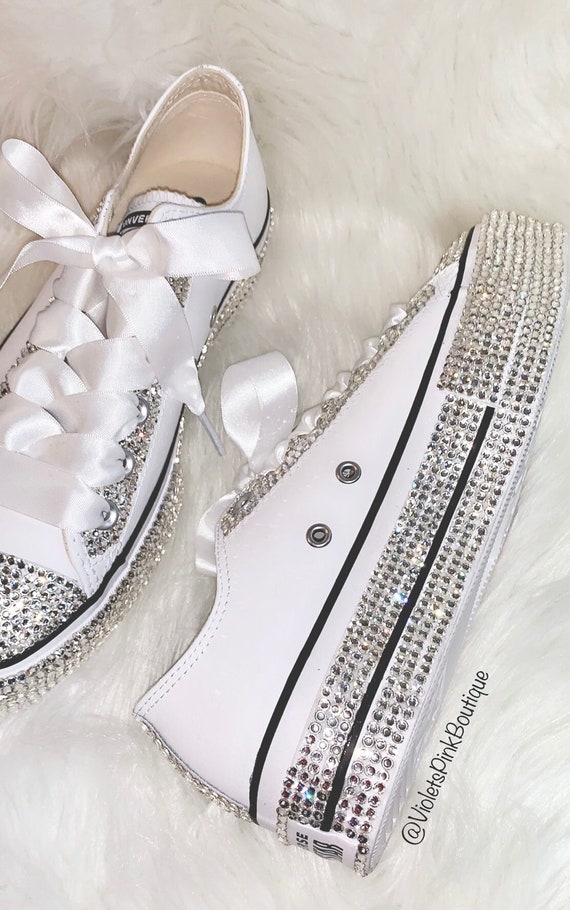 CONVERSE Women’s Bling Swarovski Crystal Platform Wedding Shoes