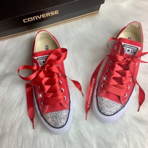 CONVERSE Bling Women's Red Chucks Sneakers With Satin Ribbon Laces - Etsy