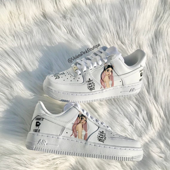 Custom Nike Air Force 1s Ariana Grande Women's Custom All White Sneakers- Gift ideas