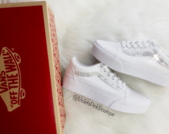 Custom Swarovski Kristall Weiß Vans: Bling Herrenschuhe
