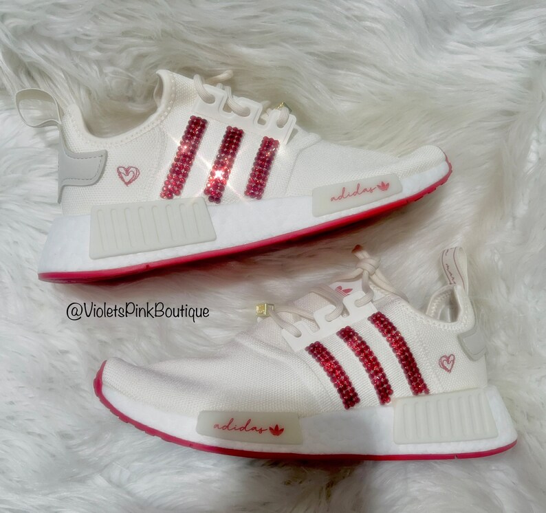 Custom Swarovski Crystal Adidas NMD Sneakers: Red Heart Bling, Size 8.5 ...