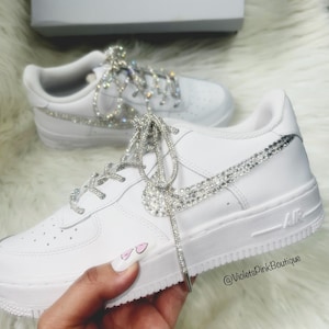 Bling Nike Air Force With Crystals Laces Women&#39;s Swarovski Crystal Custom Authentic Sneakers