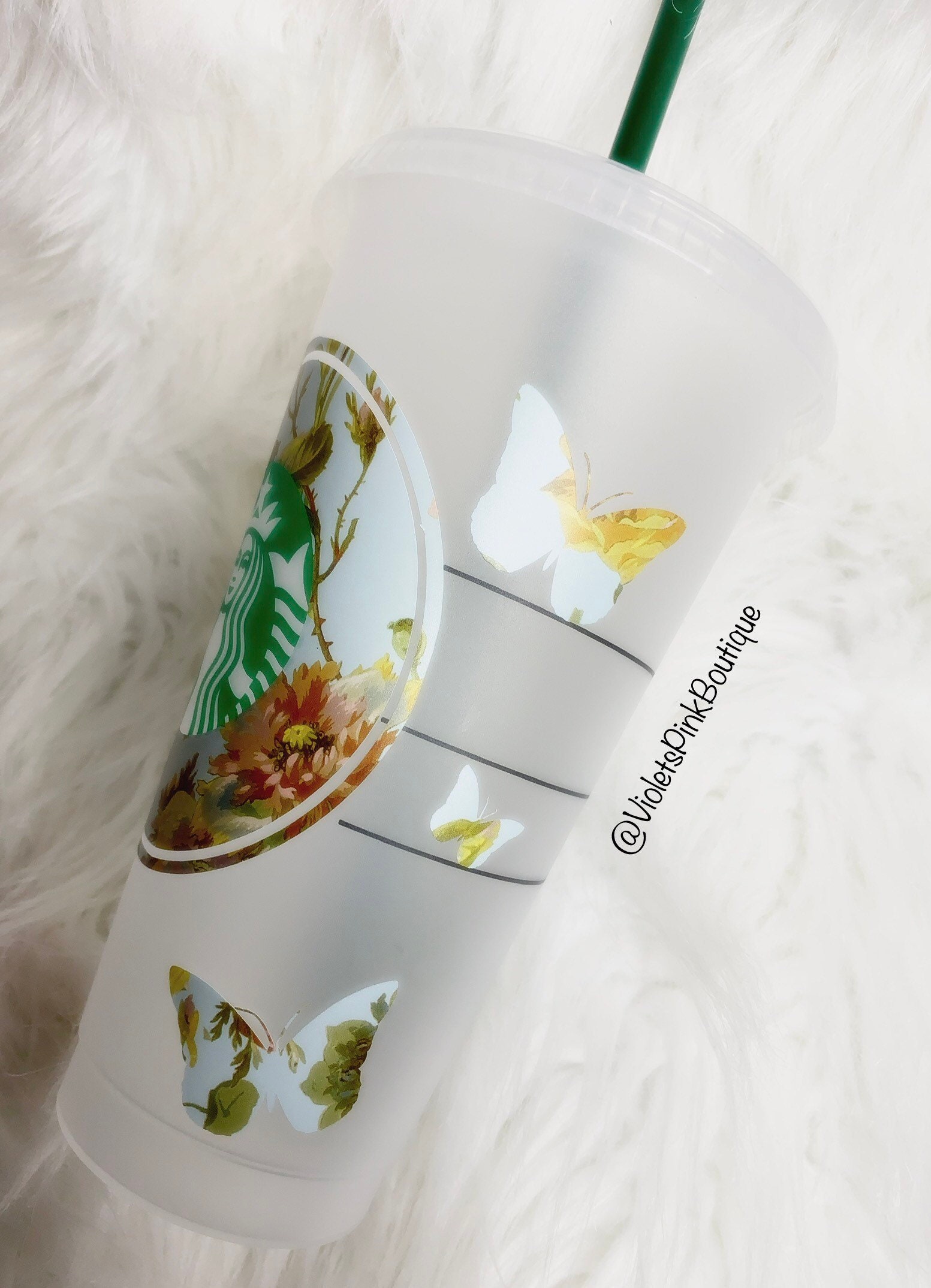 Butterfly Floral Print STARBUCKS Tumbler reusable Cold Cup Custom