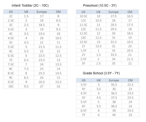 Converse baby size chart new arrivals