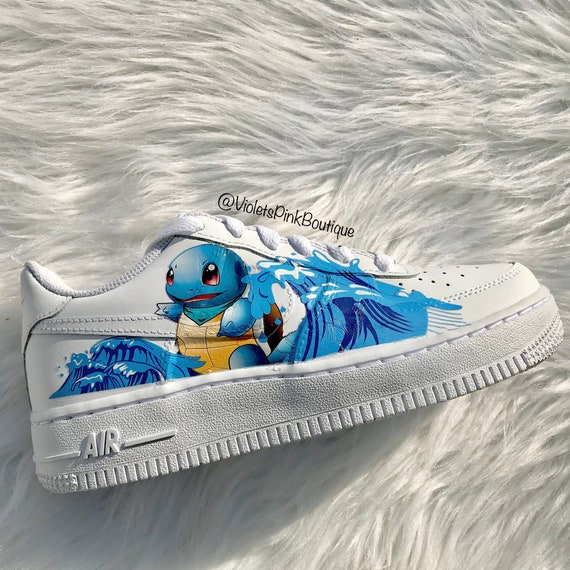 Custom Pokémon Nike Air Force 1s Squirtle Women's Custom All White Sneakers