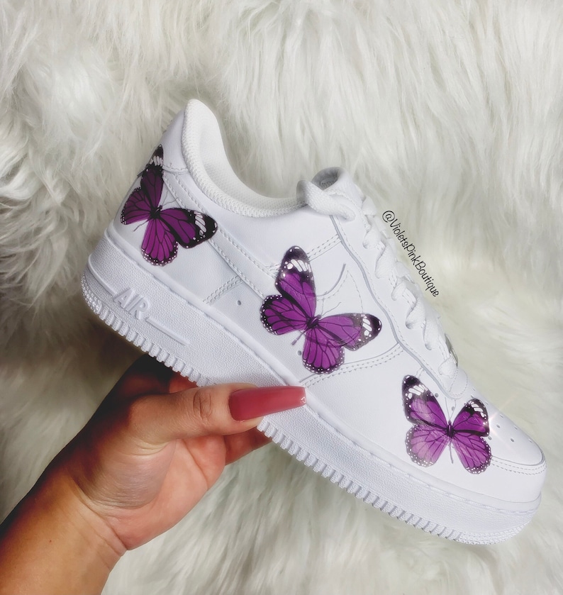 Custom Nike Air Force 1s Purple Butterflies Women's Custom | Etsy