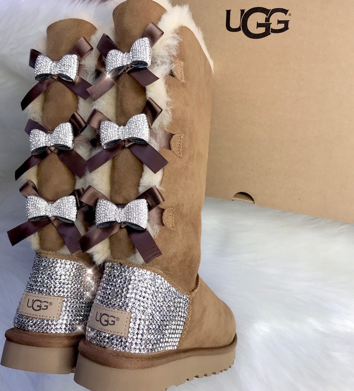 Swarovski Crystal Ugg Boots Custom Women's Bailey Bow Tall | Etsy