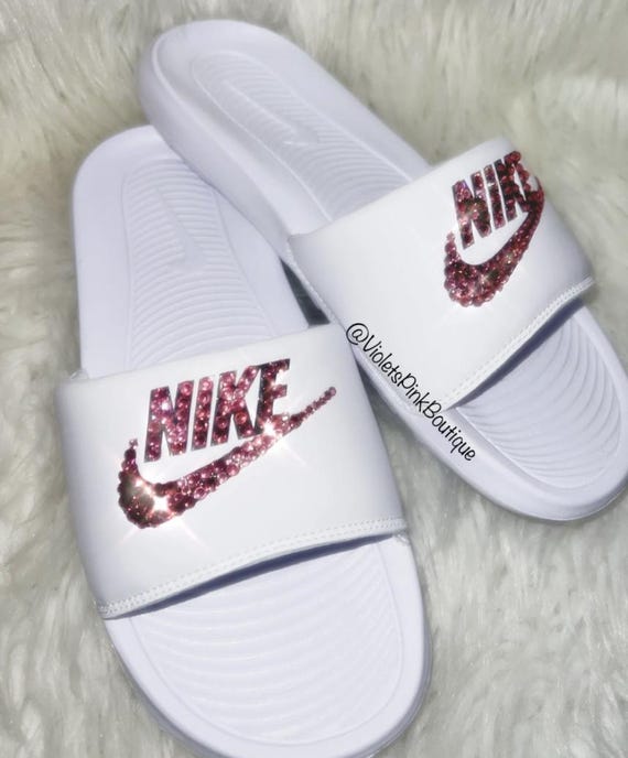 Buy Bling Nike Slides Custom Bedazzled Nike Slides in White Custom With Pink  Swarovski Crystals Online in India - Etsy