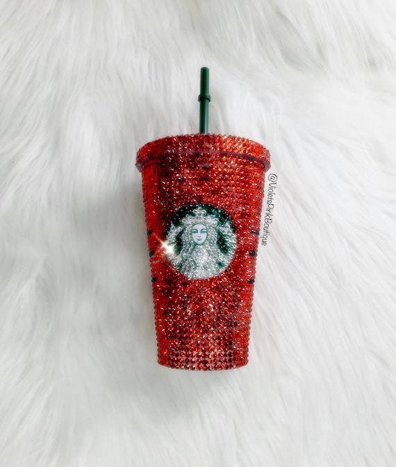 Custom Red Tumbler Swarovski STARBUCKS Cold Cup Encrusted With Swarovski Crystals