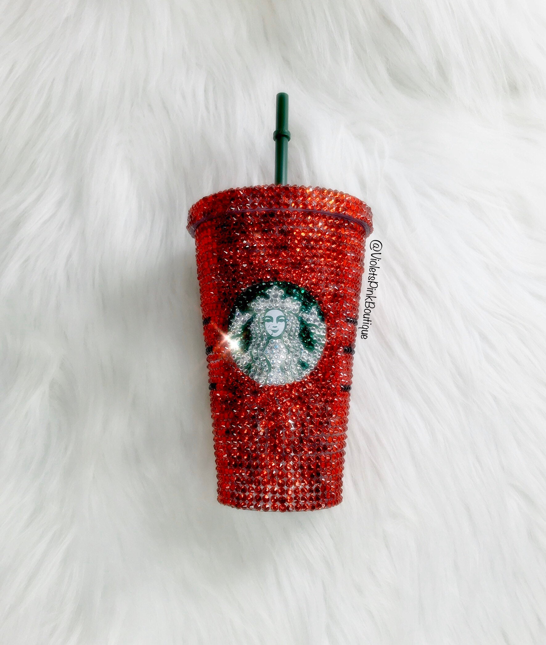 Custom Red Tumbler Swarovski STARBUCKS Cold Cup Encrusted With