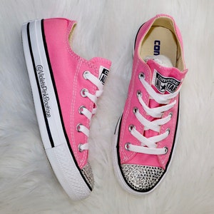 Women&#39;s Crystal Bling Custom CONVERSE Chuck Taylor All Star DIAMOND KIcks Gift Ideas Pink Converse Custom Bedazzled Shoes