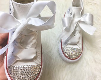 Swarovski Crystal Baby Converse: White High Top Toddler Shoes