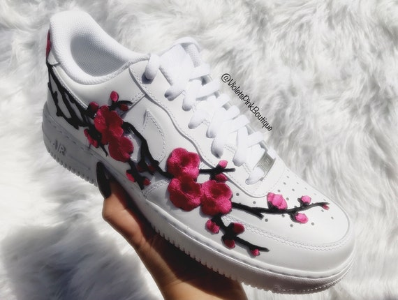 Custom Nike Air Force 1 Cherry Blossoms Embroidered Shoes Women's White Custom Sneakers- Gift ideas