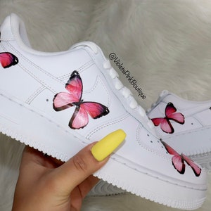 Custom Nike Air Force 1 Pink Butterflies Women's White | Etsy