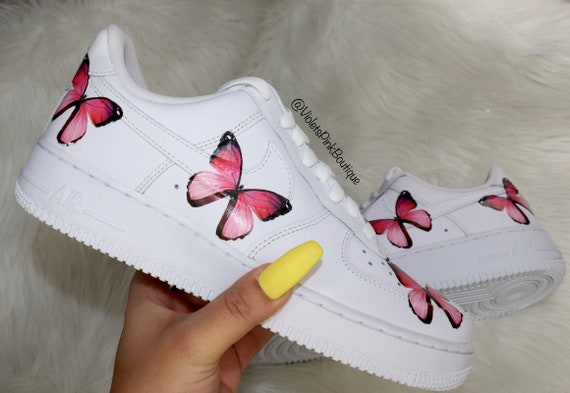 Nike Shoes Womens Custom Air Force 1 Pink Painted Butterfly Reflective Nikes