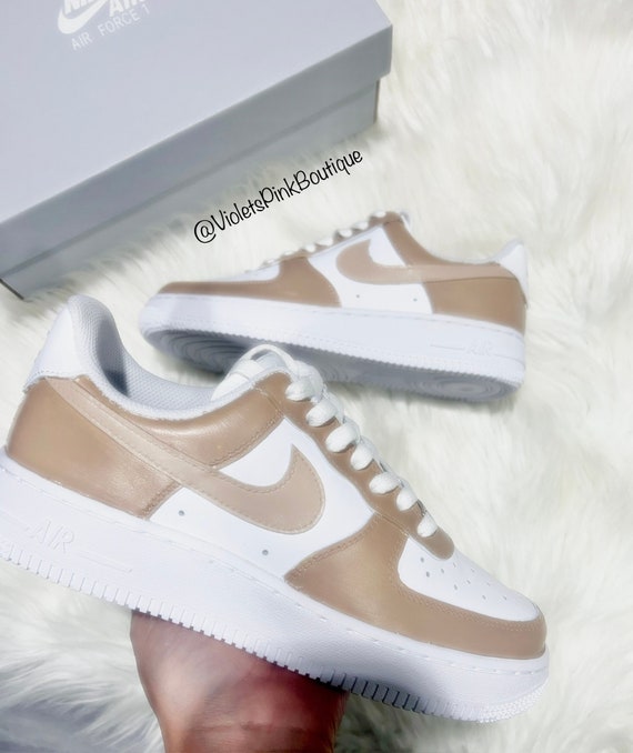 Custom Painted Nike Air Force 1 Women's Custom Nude Tan Sneakers