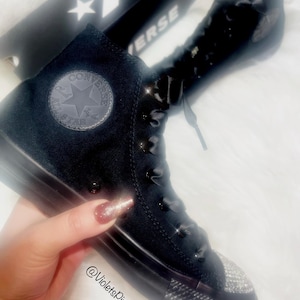 Women&#39;s bedazzled Converse With Satin Ribbon Laces Swarovski Crystals Converse High Top