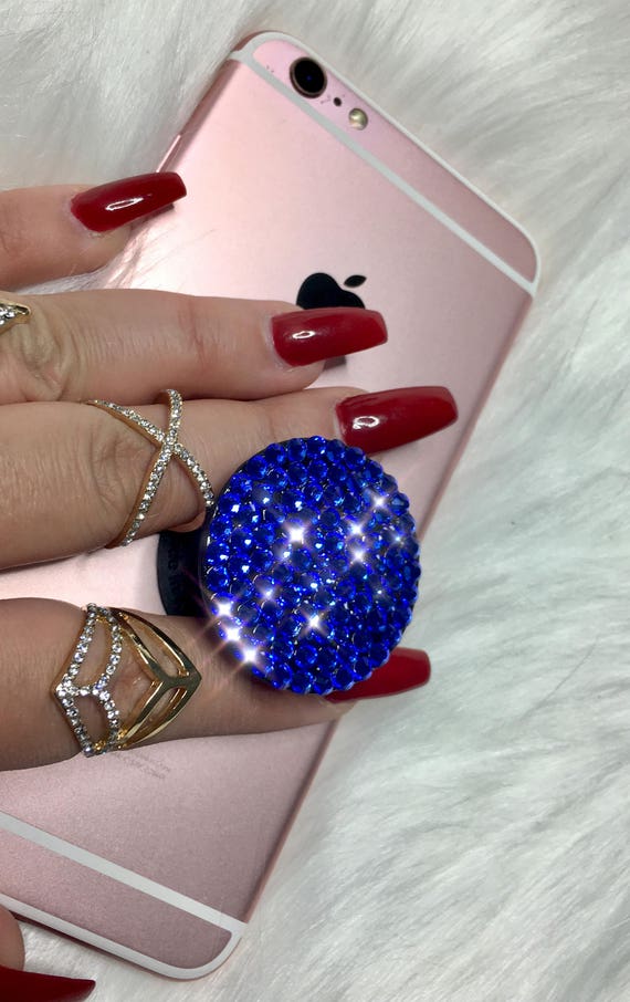 Bling PopSocket Cell Phone Grip - Blue Swarovski Bling Cell Phone Stand Custom Handmade Swarovski Crystal Phone Accessories