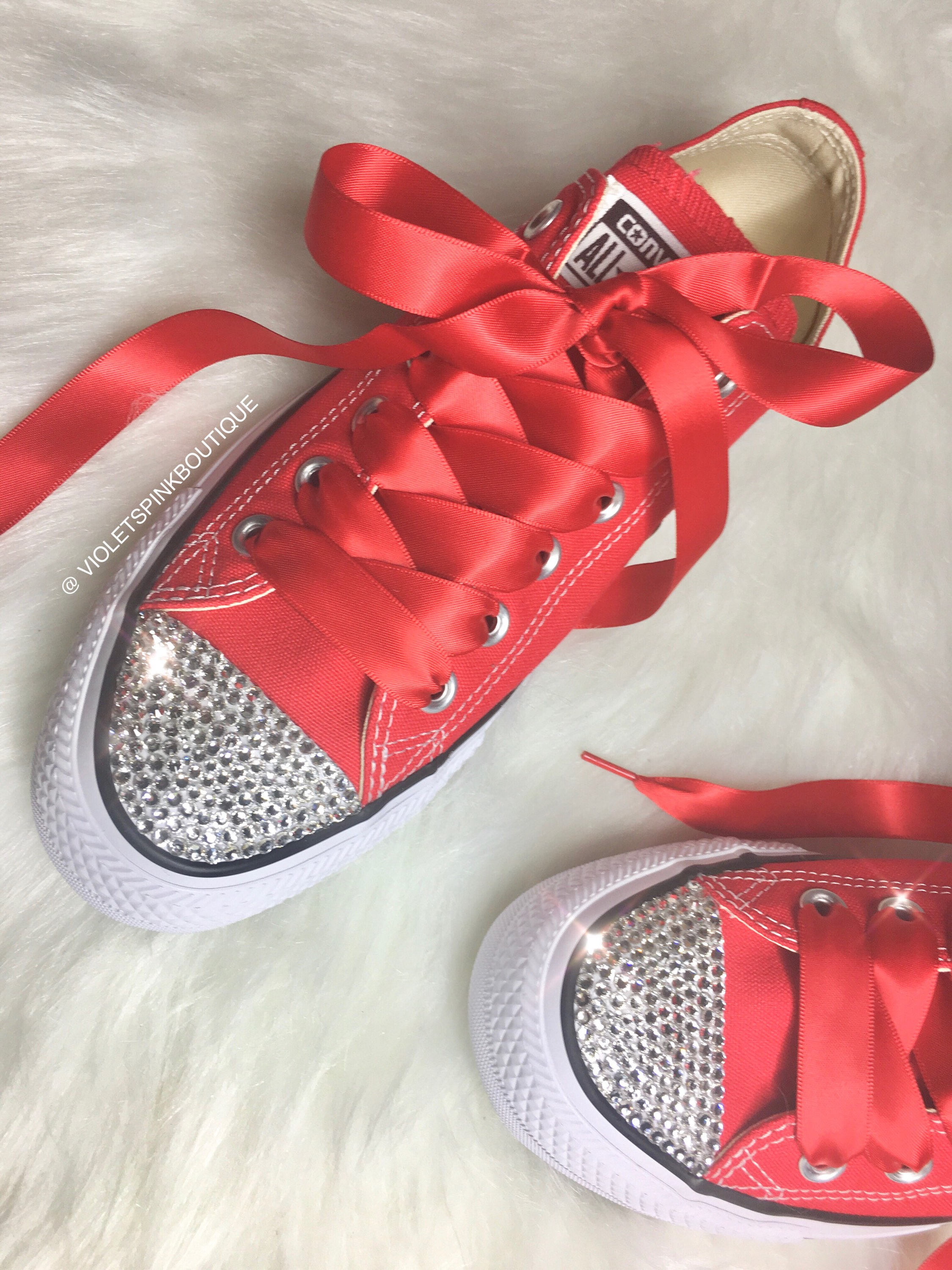 CONVERSE Bling Women's Red Chucks Sneakers With Satin | Etsy