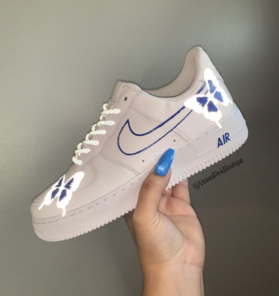 Men’s Custom Nike Air Force 1 Reflective Butterflies Hand Painted Custom Sneakers- Gift Ideas