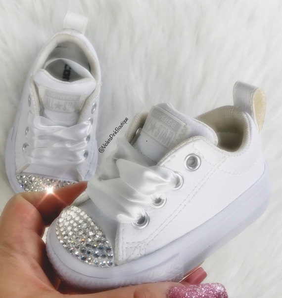 Swarovski Converse Bling Kids Custom White Leather Shoes- Gift Ideas