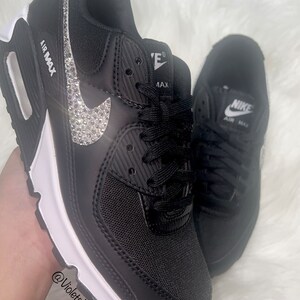 キラキラ輝くスワロフスキークリスタルが輝くウィメンズ エアマックス 90 キラキラ輝くナイキ ブラックスニーカー 画像 3