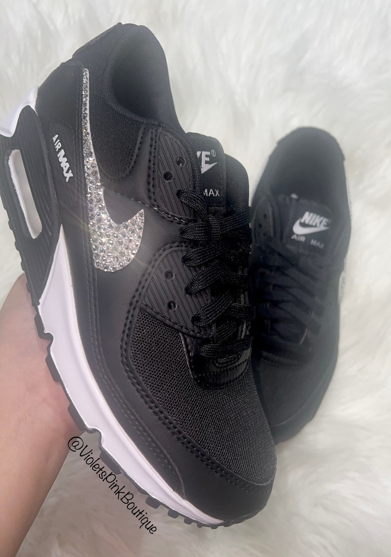 キラキラ輝くスワロフスキークリスタルが輝くウィメンズ エアマックス 90 キラキラ輝くナイキ ブラックスニーカー 画像 3