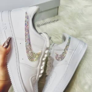 Cusrom Bling Swarovski Nike Air Force Women&#39;s Crystal Sneakers Wife Gift Ideas