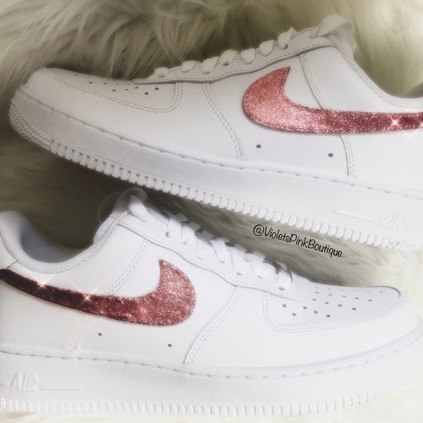 Custom Pink Glitter Nike Air Force 1 Baskets personnalisées blanches pour femmes