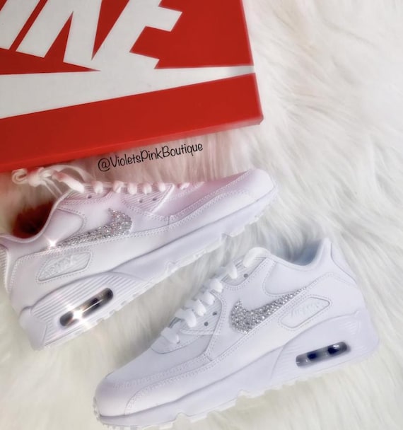 Custom Men's Swarovski Nike Air Max 90 Sneakers- Gift Ideas For Him Shoes White Air Max 90