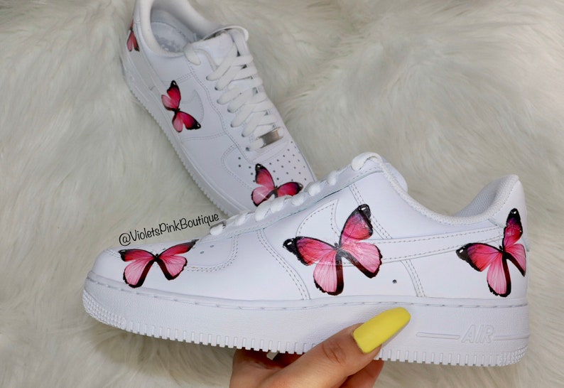 Nike Air Force One Pink Butterflies Women's Custom Sneakers