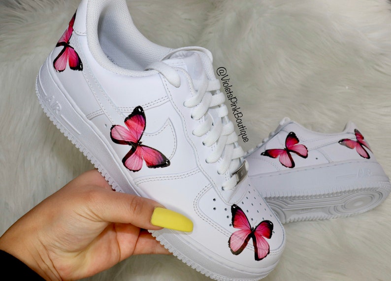 Nike Air Force One Pink Butterflies Women's Custom Sneakers