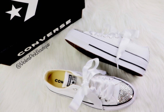 Swarovski Crystal Platform CONVERSE Bling Women s Wedding Crystal Sneakers Etsy