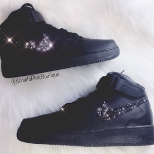 Custom Men&#39;s Swarovski Nike Black Air Force 1 Sneakers Mens Custom Shoes Bling Nikes AF1