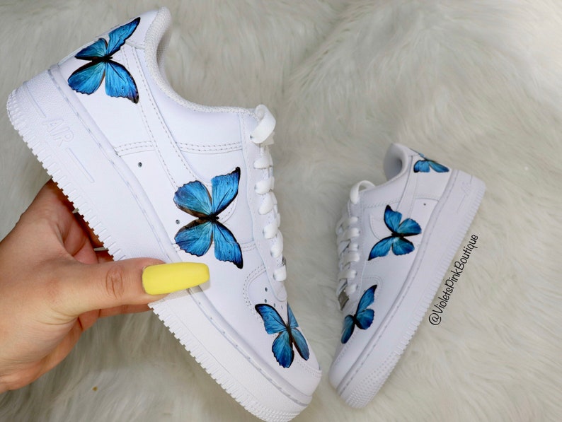 Custom Nike Air Force 1s Blue Butterflies Women's White | Etsy UK