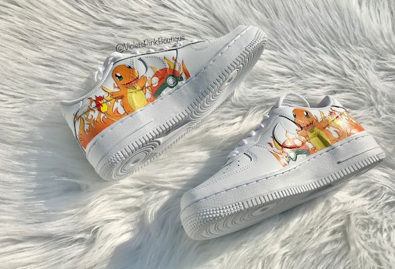 Custom Pokémon Nike Air Force 1s Charmander Women's Custom All White Sneakers