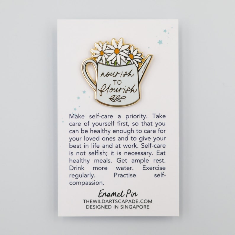 Nourish to Flourish Self-care First Enamel Pin Lapel Pin Motivational Inspirational Meaningful Gift Self-love Plant Daisy image 2
