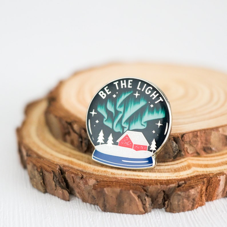 Be the Light Enamel Pin Inspirational Lapel Pin Northern Lights Aurora Borealis Shine Your Light Authenticity Snow Globe image 1