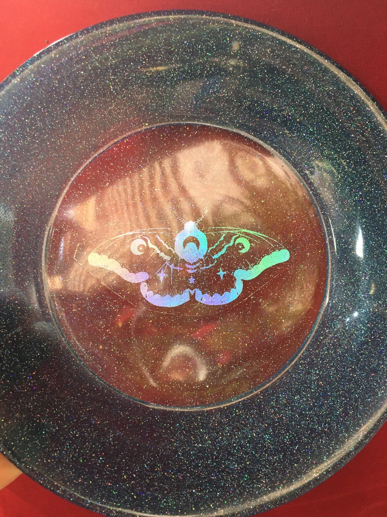 Light Blue /& Silver Glitter Holographic Luna Moth Resin Bowl Trinket Dish Tray Witchy Occult Moonchild Celestial Mysticism Goth Divination